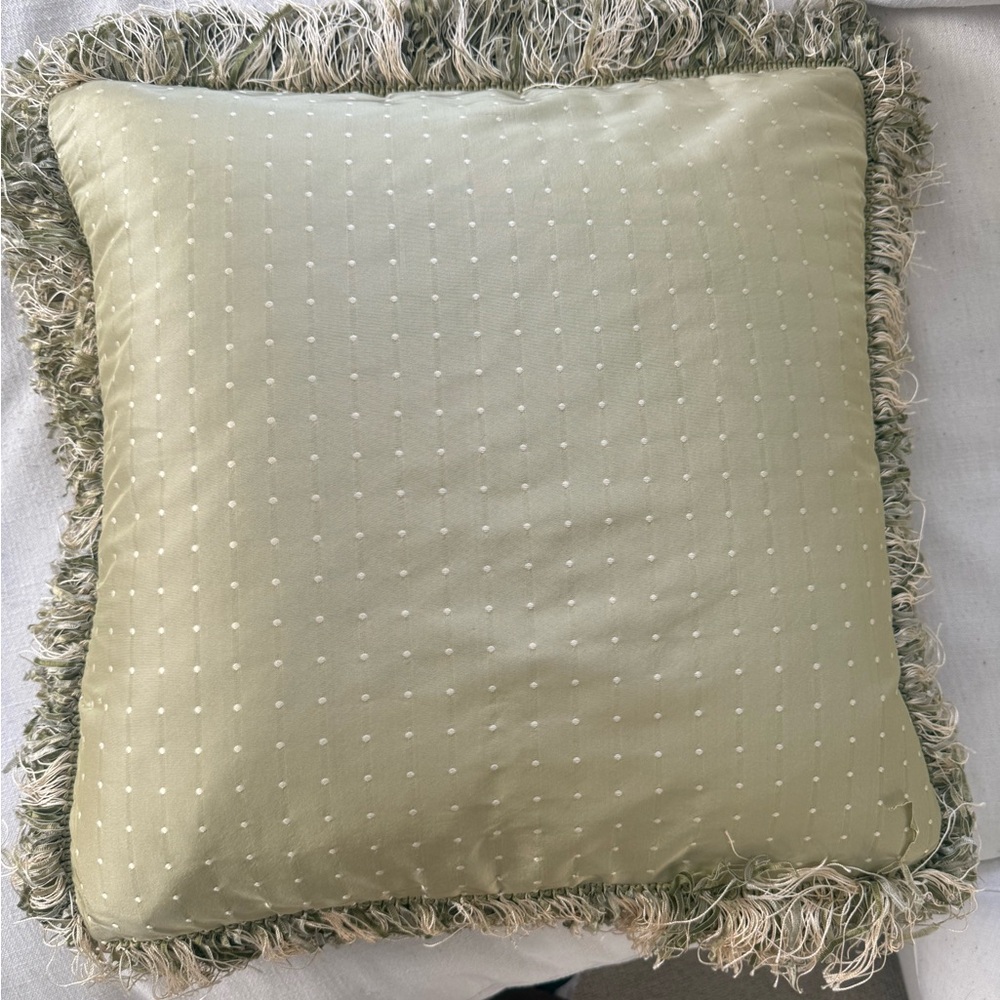 Barbara Barry for Kravet Green Decorative Silk Throw Pillow with Fringe